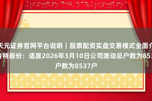 天元证券官网平台说明｜股票配资实盘交易模式全面介绍 肯特股份：适度2026年3月10日公司激动总户数为8537户