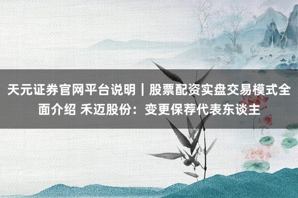 天元证券官网平台说明｜股票配资实盘交易模式全面介绍 禾迈股份：变更保荐代表东谈主