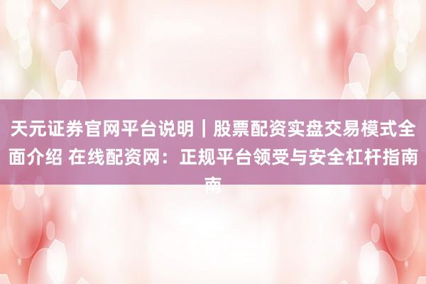 天元证券官网平台说明｜股票配资实盘交易模式全面介绍 在线配资网：正规平台领受与安全杠杆指南